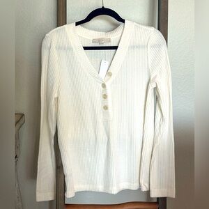 Loft Waffle Knit Top NWT Cream Size Medium